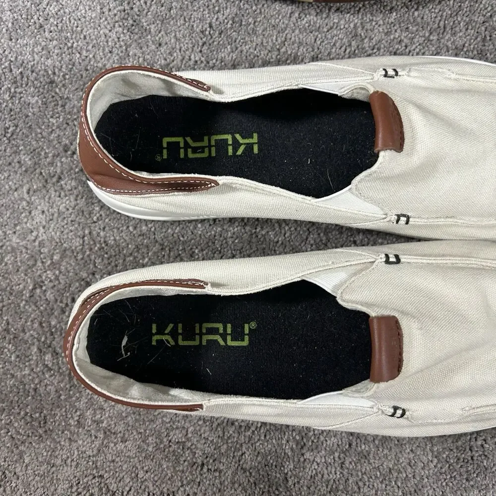 Kuru Pace Mens Sz 13 Dark Ash Canvas Leather Casual Deck Loafer Boat Shoes Used